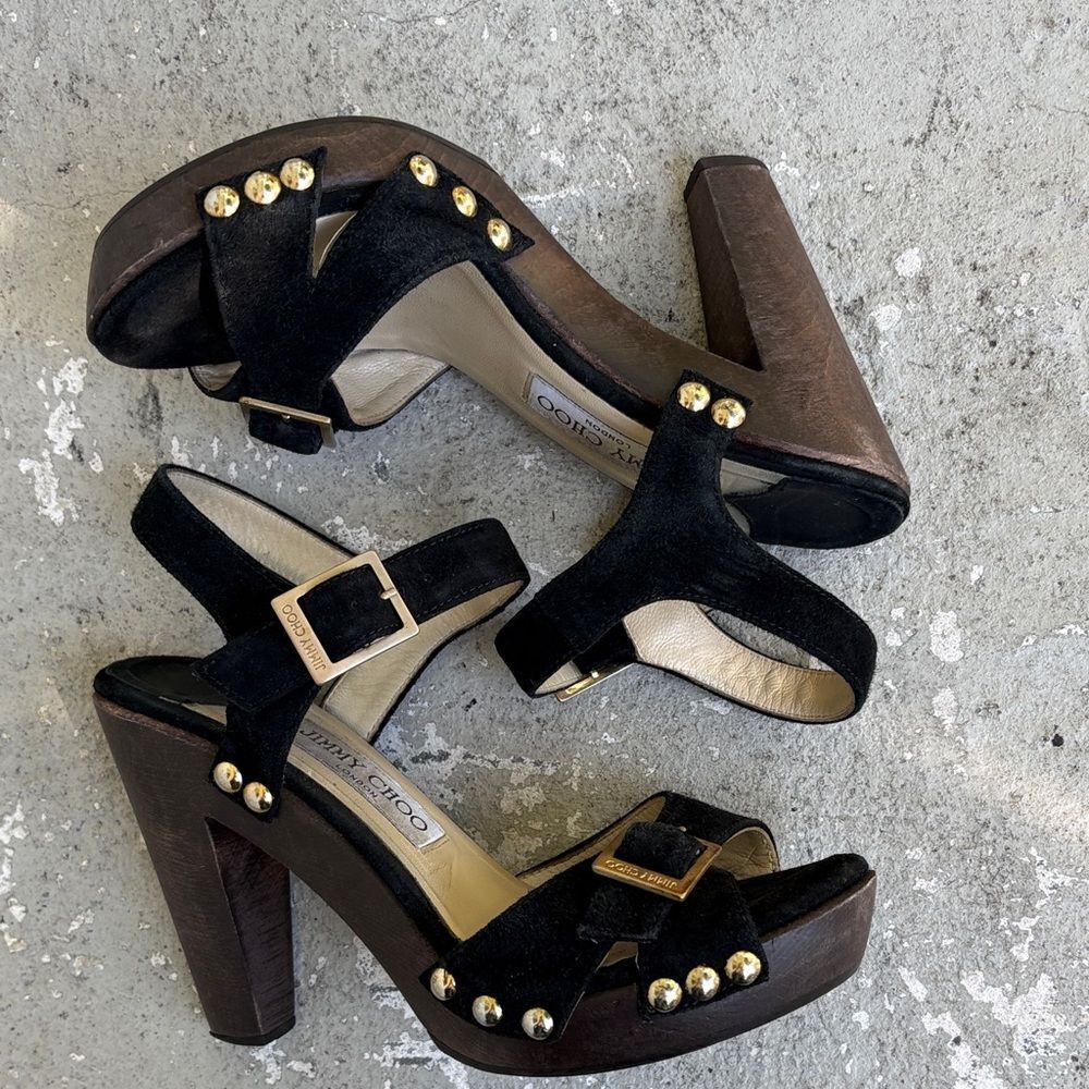 Jimmy Choo suede wood platforms